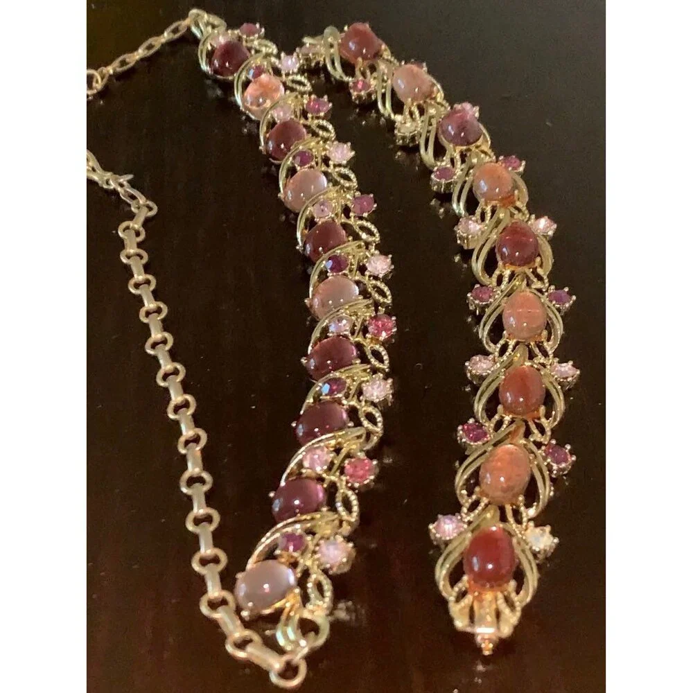 Vintage Coro Necklace, Bracelet & Earrings Set, Saphirine Cabochons, Adolph Kat